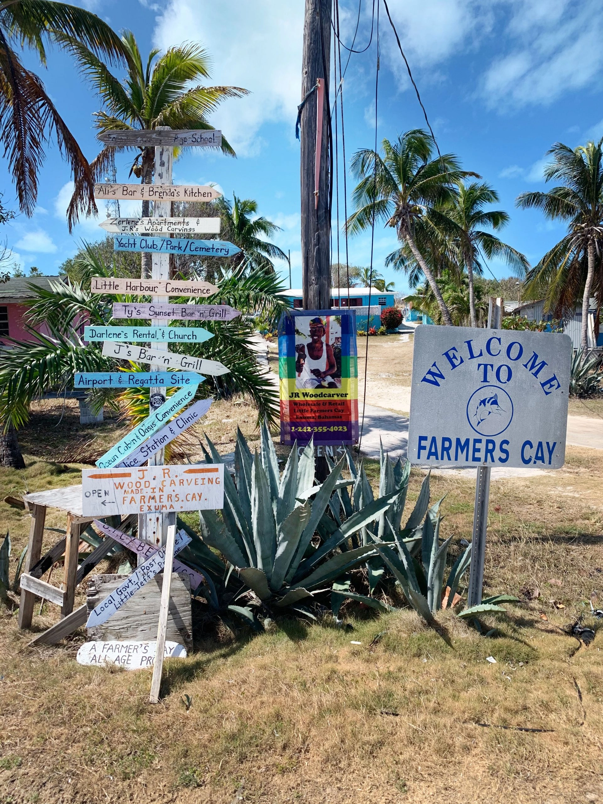 farmers-cay-signs Directional signs at Farmer's Cay