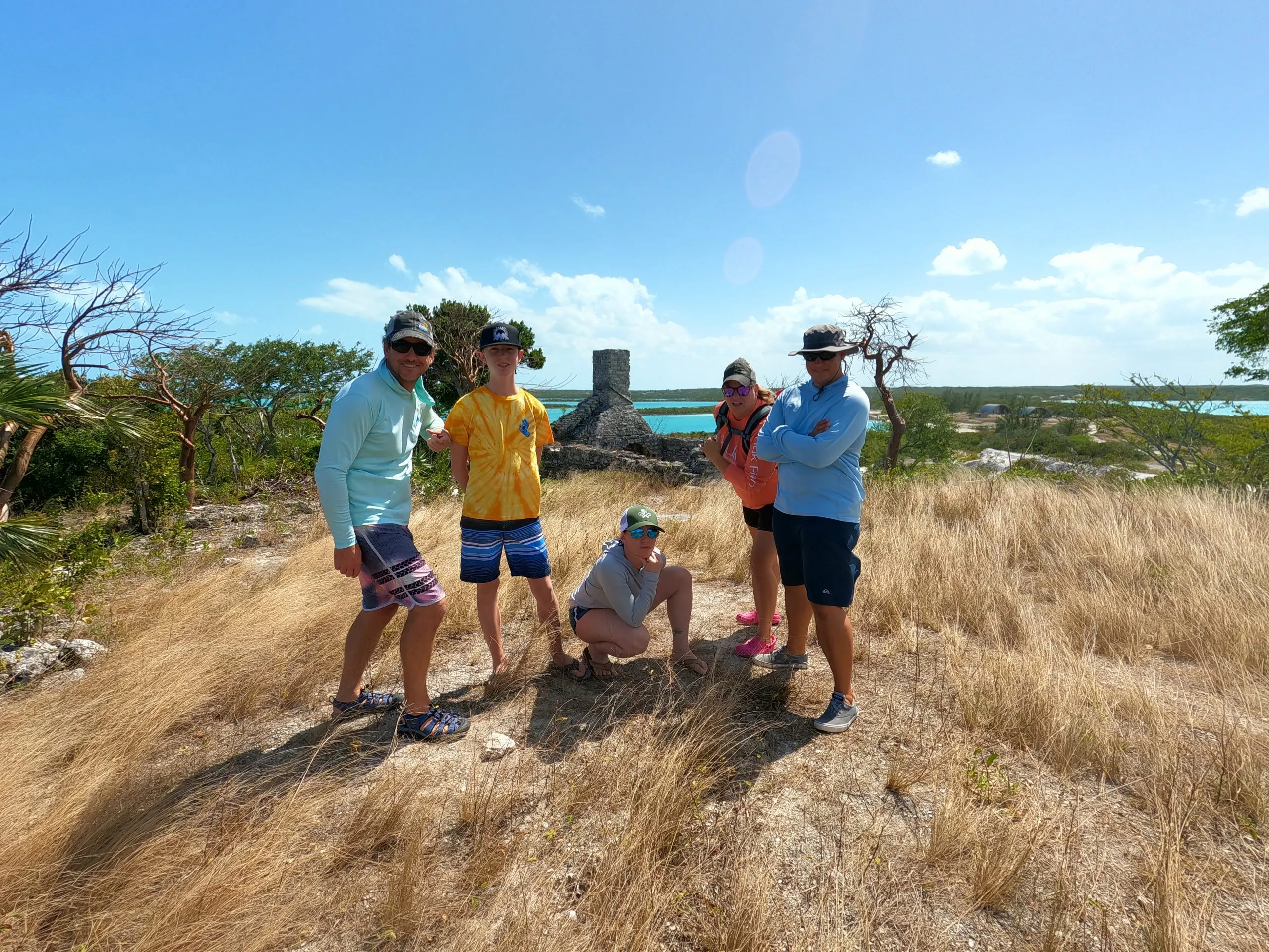 guests-hiking Group of guests hiking ear ruins in the Bahamas